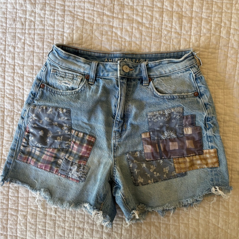 American Eagle Outfitters Women's Patchwork Jean Shorts - Light Blue